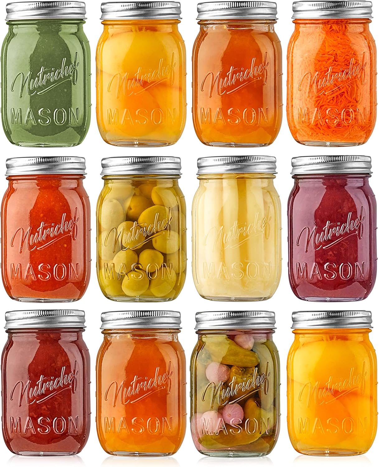 NutriChef 12-Pack 16 oz Mason Jars with Lids