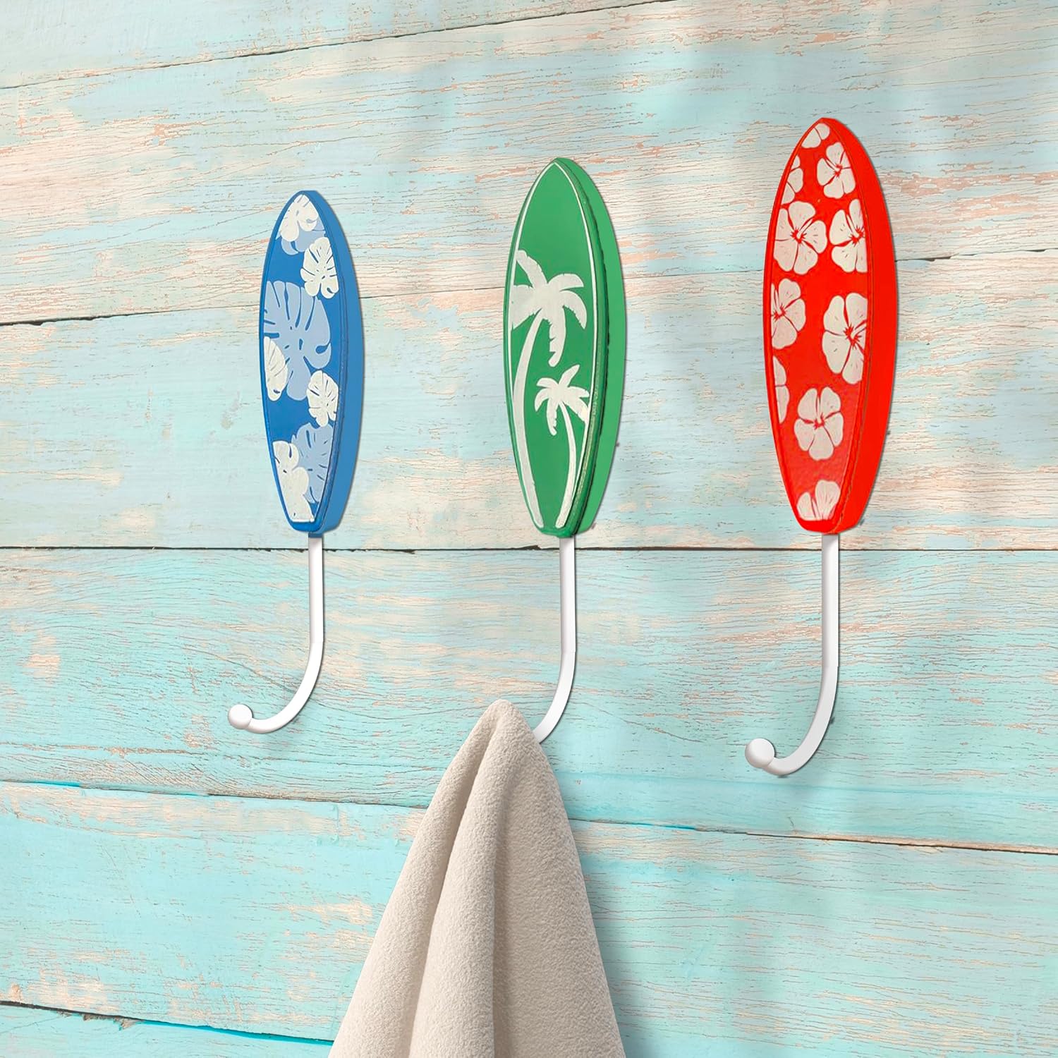 Tropical Surfboard Wall Hooks Set of 3